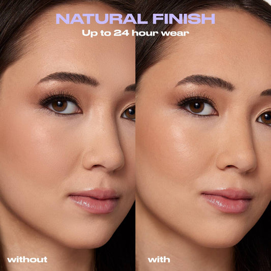 Before and after using Urban Decay All Nighter Setting Spray natural finish makeup