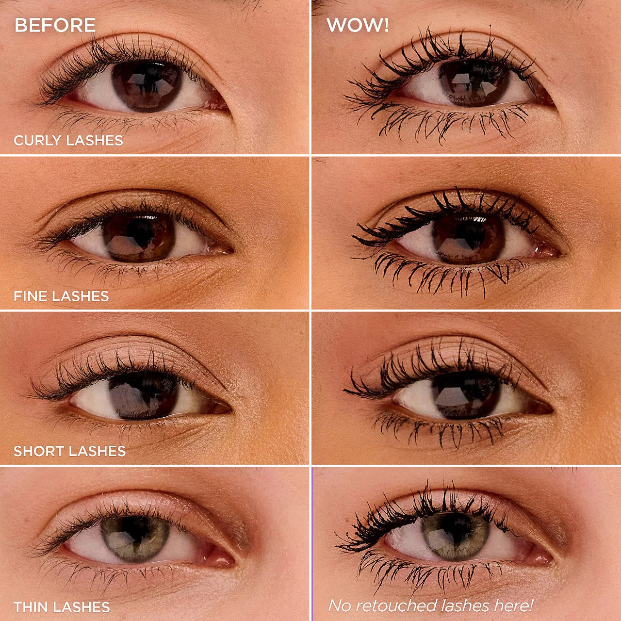 Benefit BADgal BANG mascara results on different lash types before and after