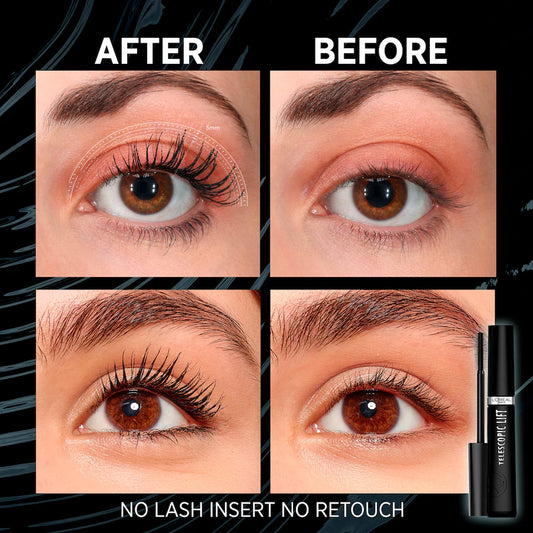 مقارنة قبل وبعد على الرموش بعد استخدام ماسكارا L'Oréal Paris Telescopic Lift لإطالة ورفع الرموش