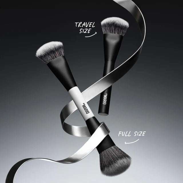 MAKEUP BY MARIO travel size brush compared with full size makeup brush