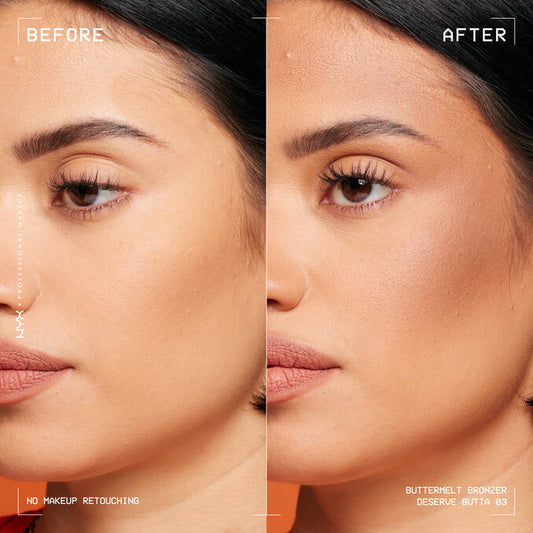 NYX Buttermelt Bronzer before and after contour effect