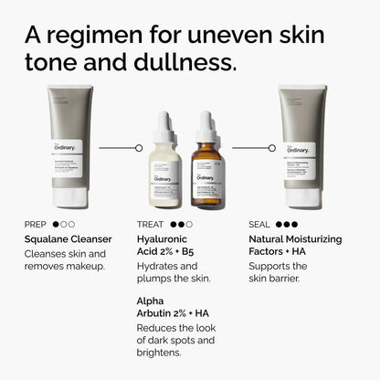 روتين عناية بالبشرة يتضمن The Ordinary Alpha Arbutin 2% + HA للبشرة غير المتجانسة والبهتان