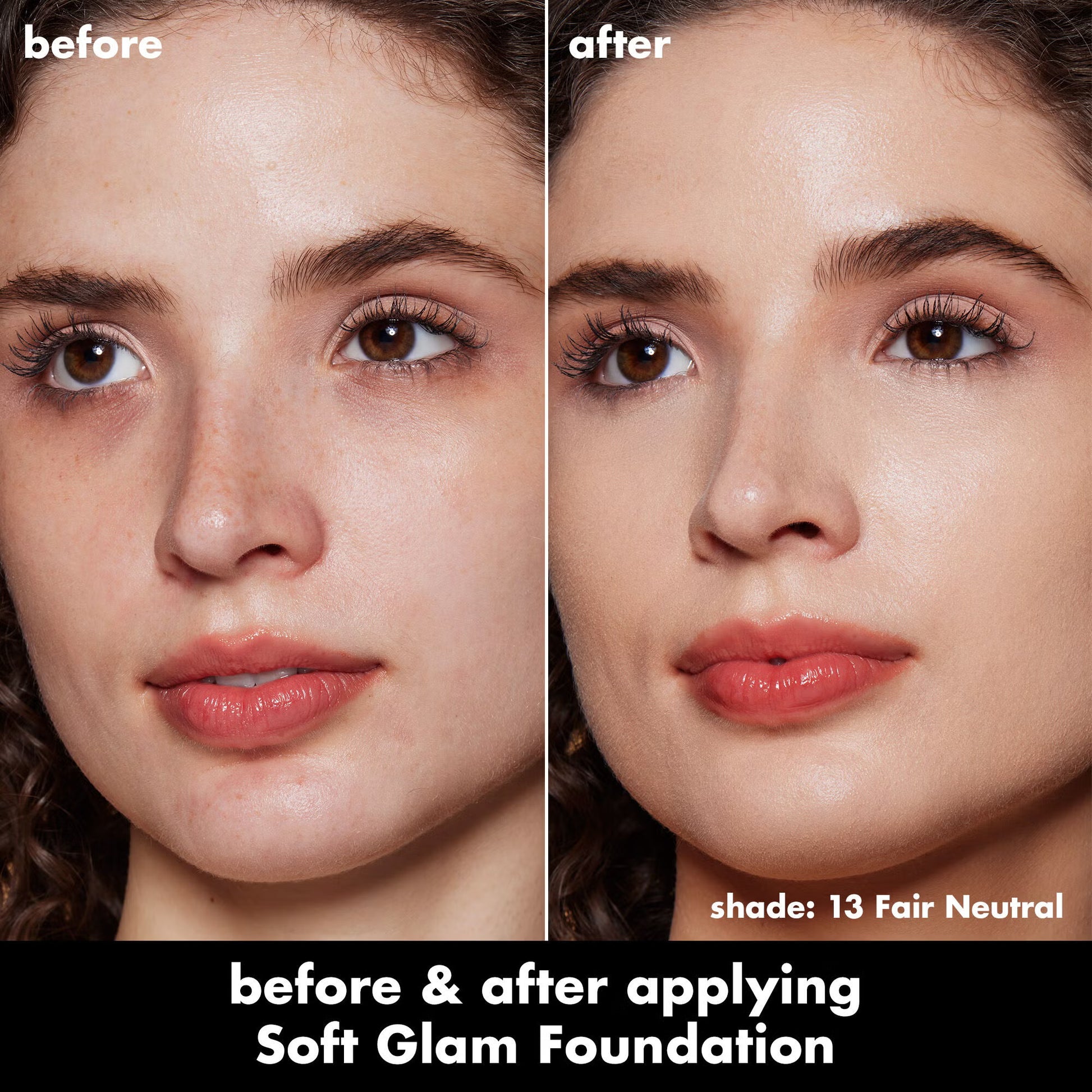 e.l.f. Soft Glam Satin Foundation applied on skin before and after