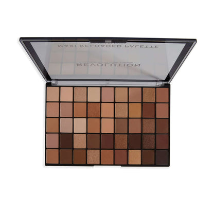 Open Makeup Revolution Maxi Reloaded Nudes Eyeshadow Palette featuring 45 neutral shades