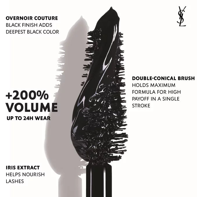 YSL Lash Clash Mascara double-conical brush with 200% volume and iris extract
