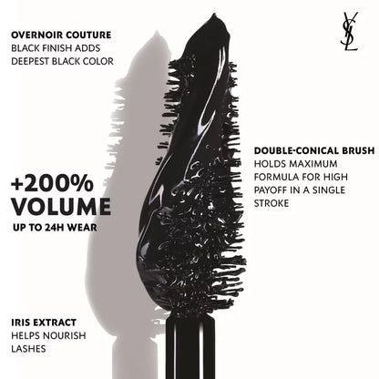 YSL Lash Clash Mascara double-conical brush with 200% volume and iris extract