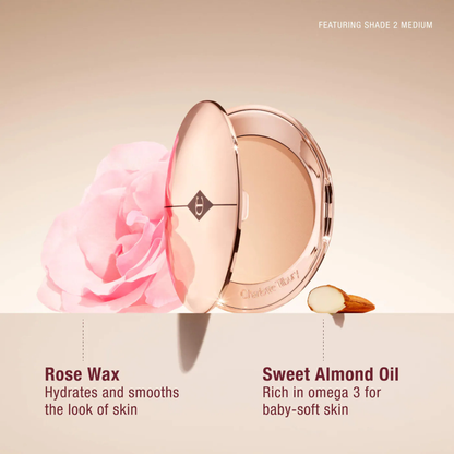 Charlotte Tilbury Airbrush Flawless Finish Powder shade 2 Medium with rose wax and almond oil