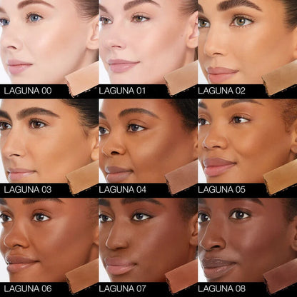 NARS Laguna Bronzing Powder applied on face with shade guide.