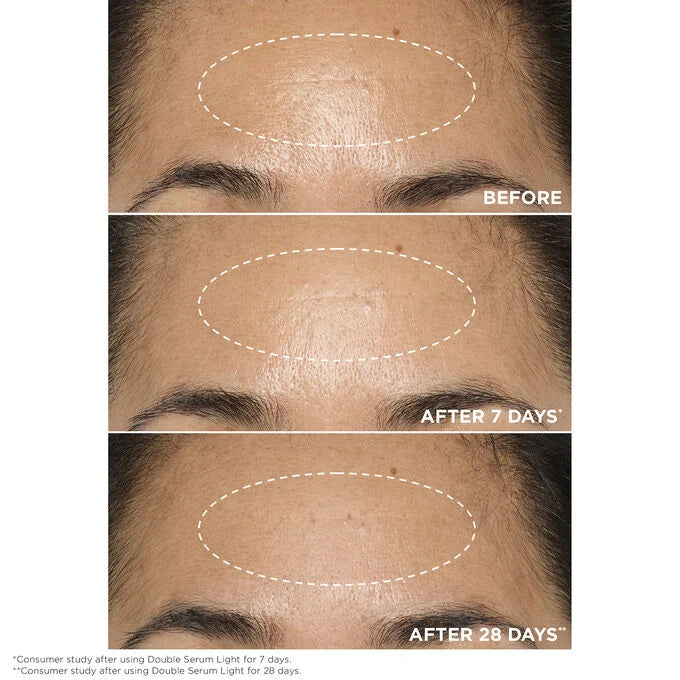 Before and after Clarins Double Serum Light Texture after 7 and 28 days دبل سيروم كلارنس الاردن