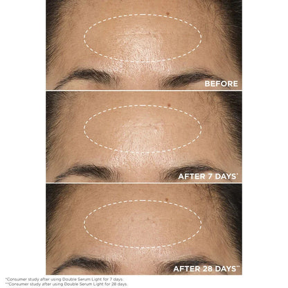 Before and after Clarins Double Serum Light Texture after 7 and 28 days دبل سيروم كلارنس الاردن