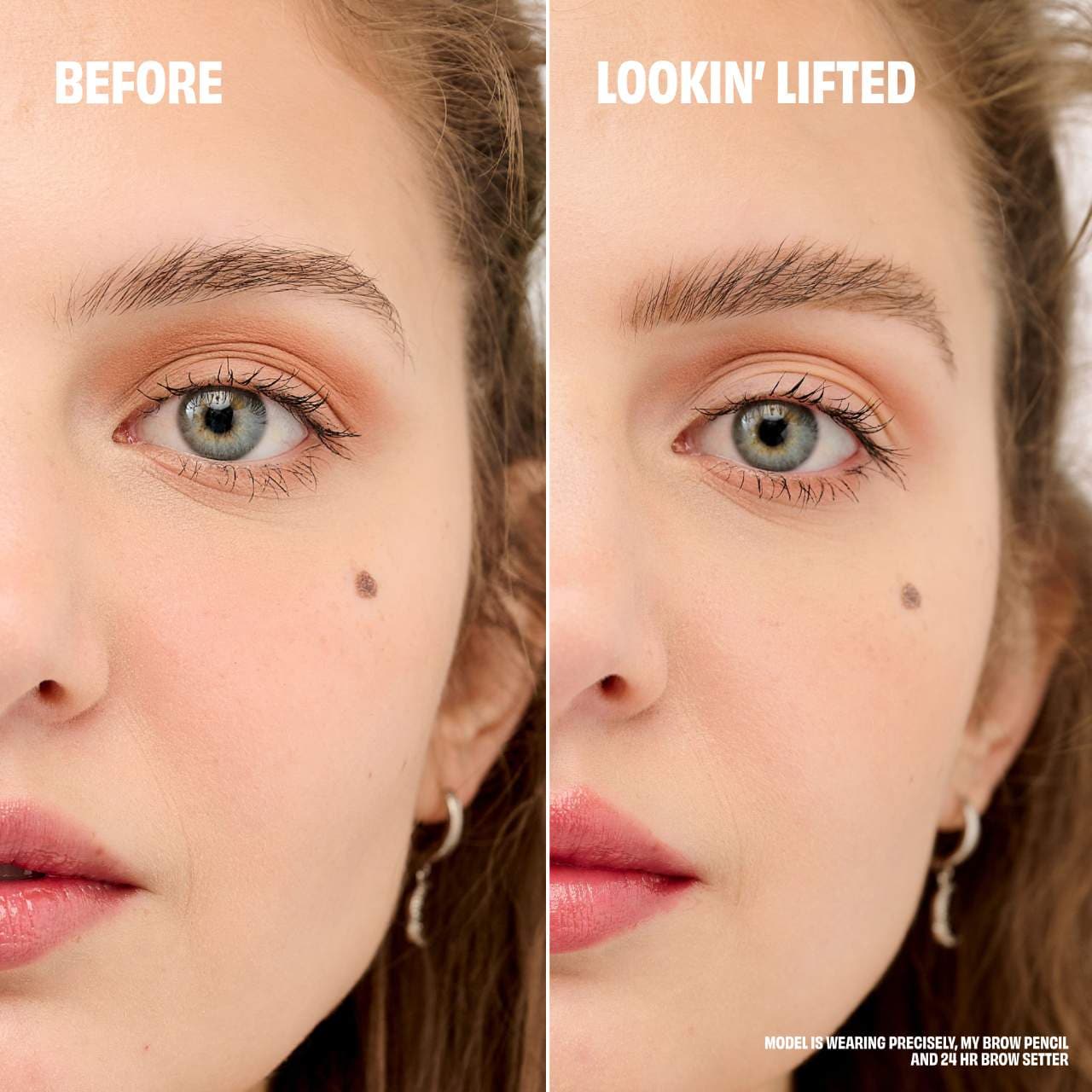 Before and after brows using Benefit 24-HR Brow Setter clear brow gel