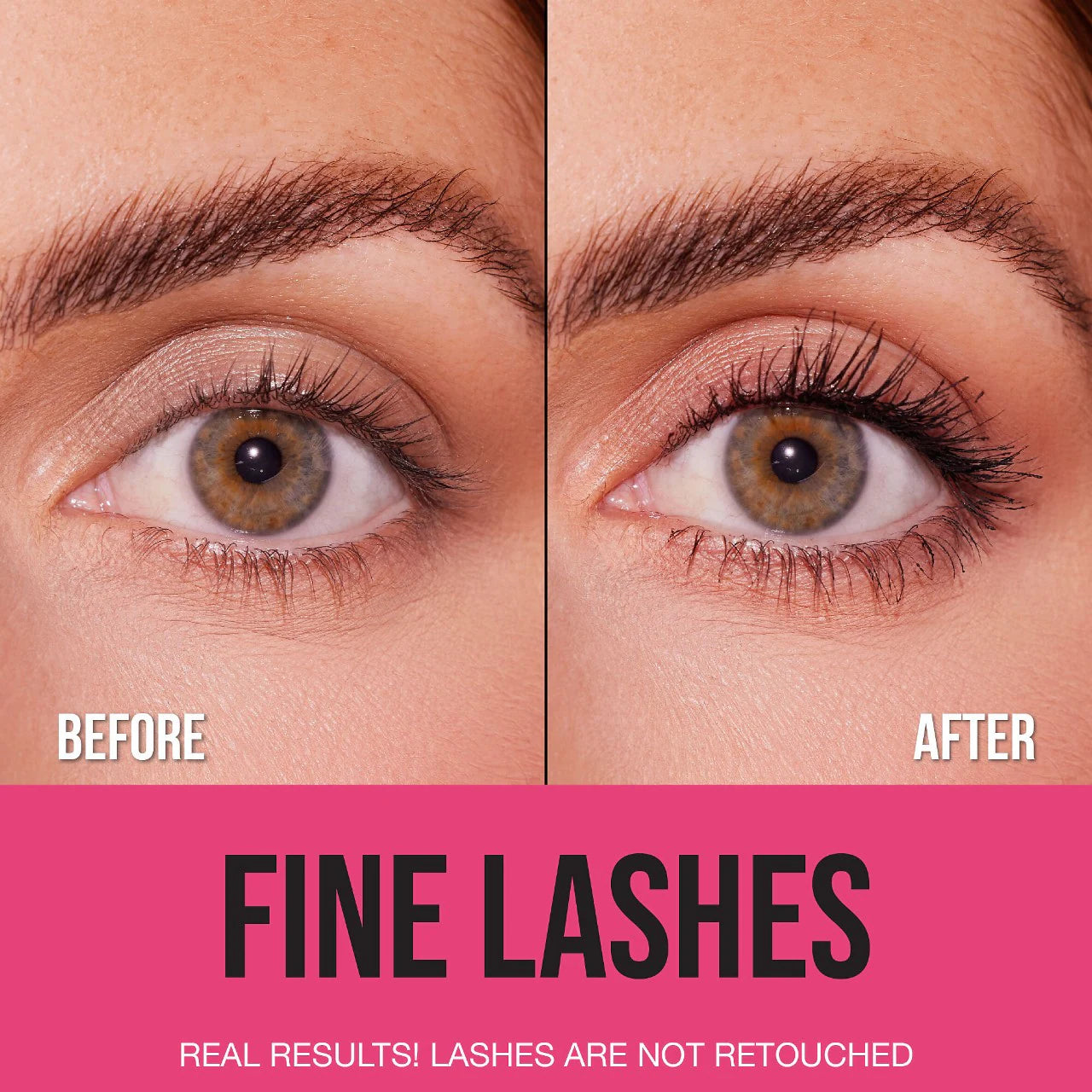 Before and after fine lashes with Huda Beauty 1 Coat WOW mascara