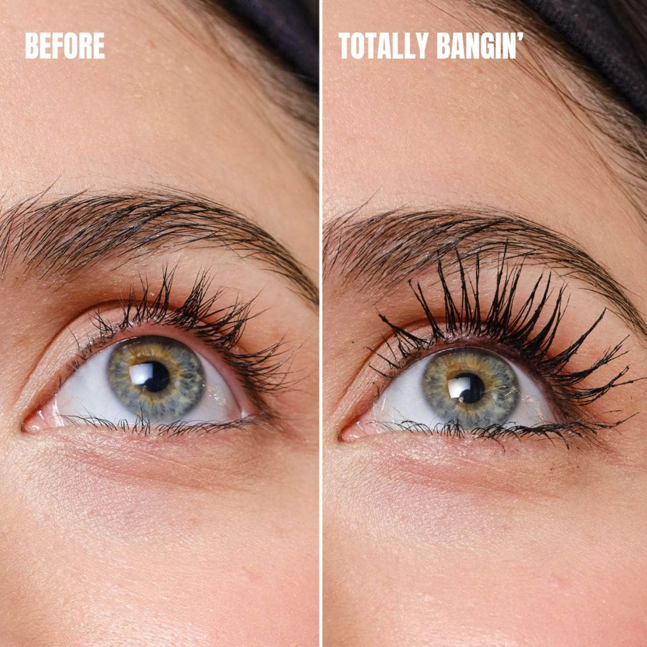 Before and after using Benefit BADgal BANG mascara