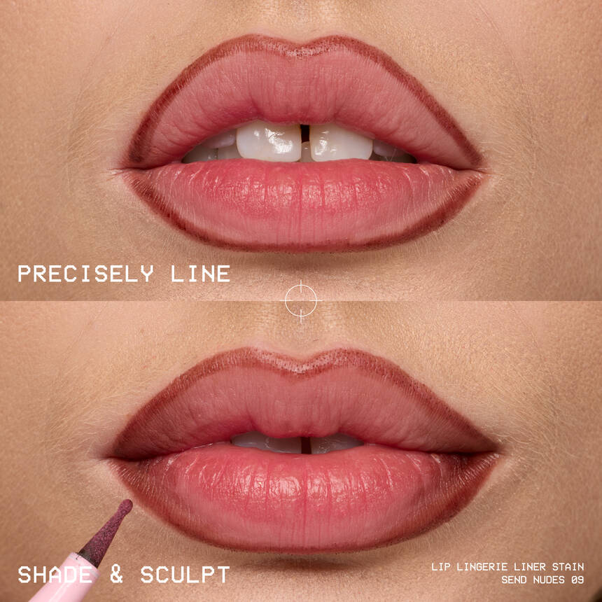 Before and after using NYX Lip Lingerie Lip Liner Stain