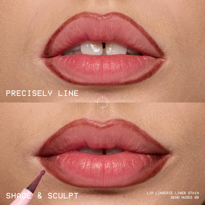 Before and after using NYX Lip Lingerie Lip Liner Stain