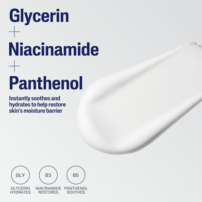Cetaphil Moisturizing Lotion ingredient graphic with glycerin, niacinamide, and panthenol