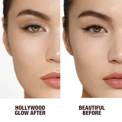 Charlotte Tilbury Glow Glide Face Architect Highlighter before and after in Moonlit Glow