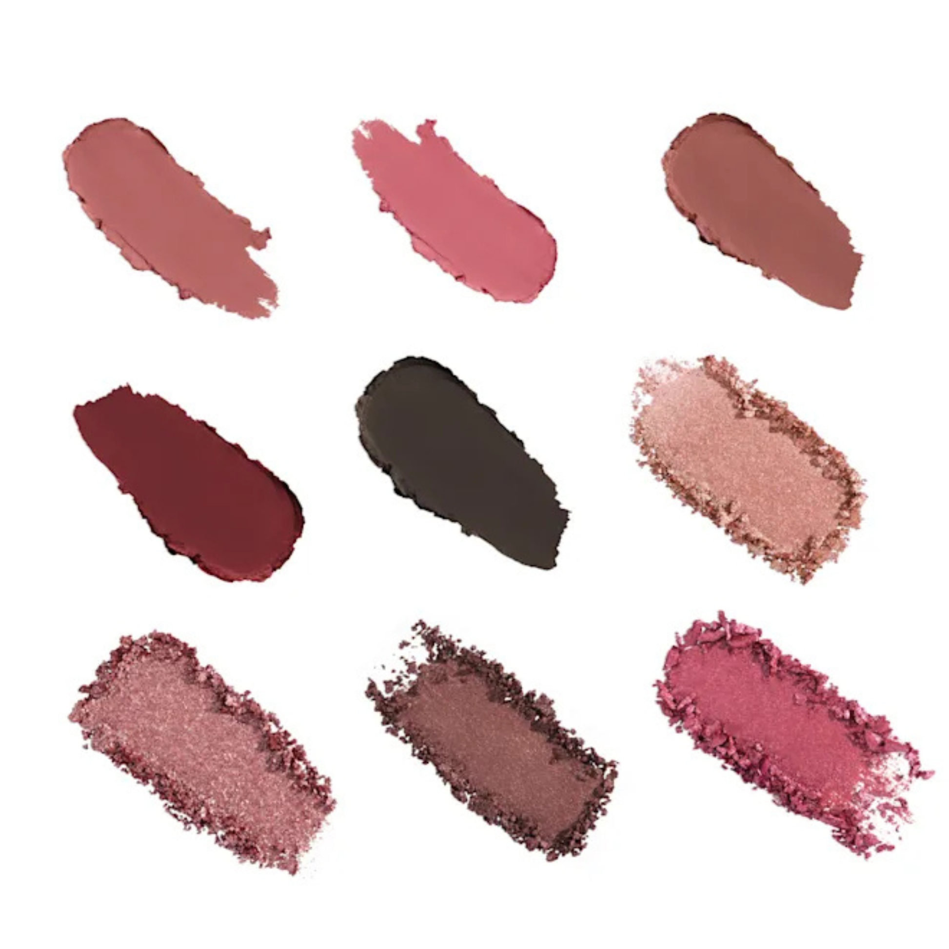 Charlotte Tilbury Pillow Talk Beautyverse Love Palette swatches in pink, rose-gold, berry and brown shades.
