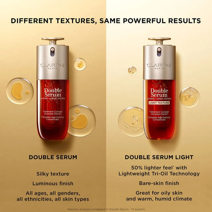 Clarins Double Serum Light Texture compared with classic Double Serum دبل سيروم كلارنس الاردن
