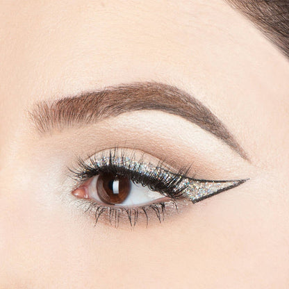 Close-up of glitter eyeliner eye look using NYX Glitter Primer