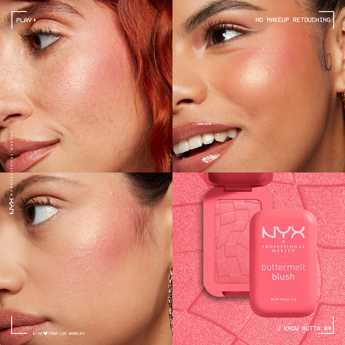 Close up of glowing cheeks after applying NYX Buttermelt Blush