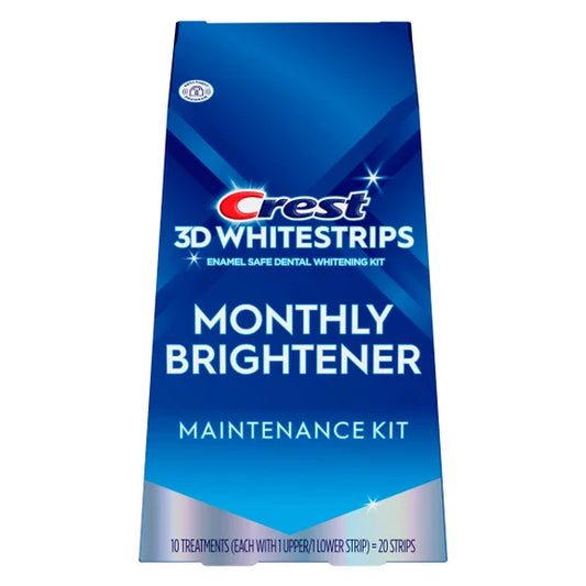 Crest 3D Whitestrips Monthly Brightener Maintenance Kit box on white background