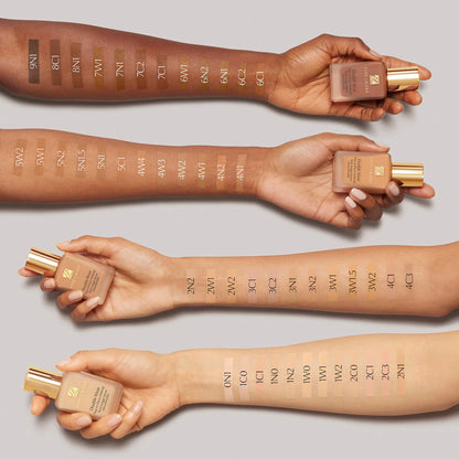 Estée Lauder Double Wear Foundation swatches on arms with different skin tones
