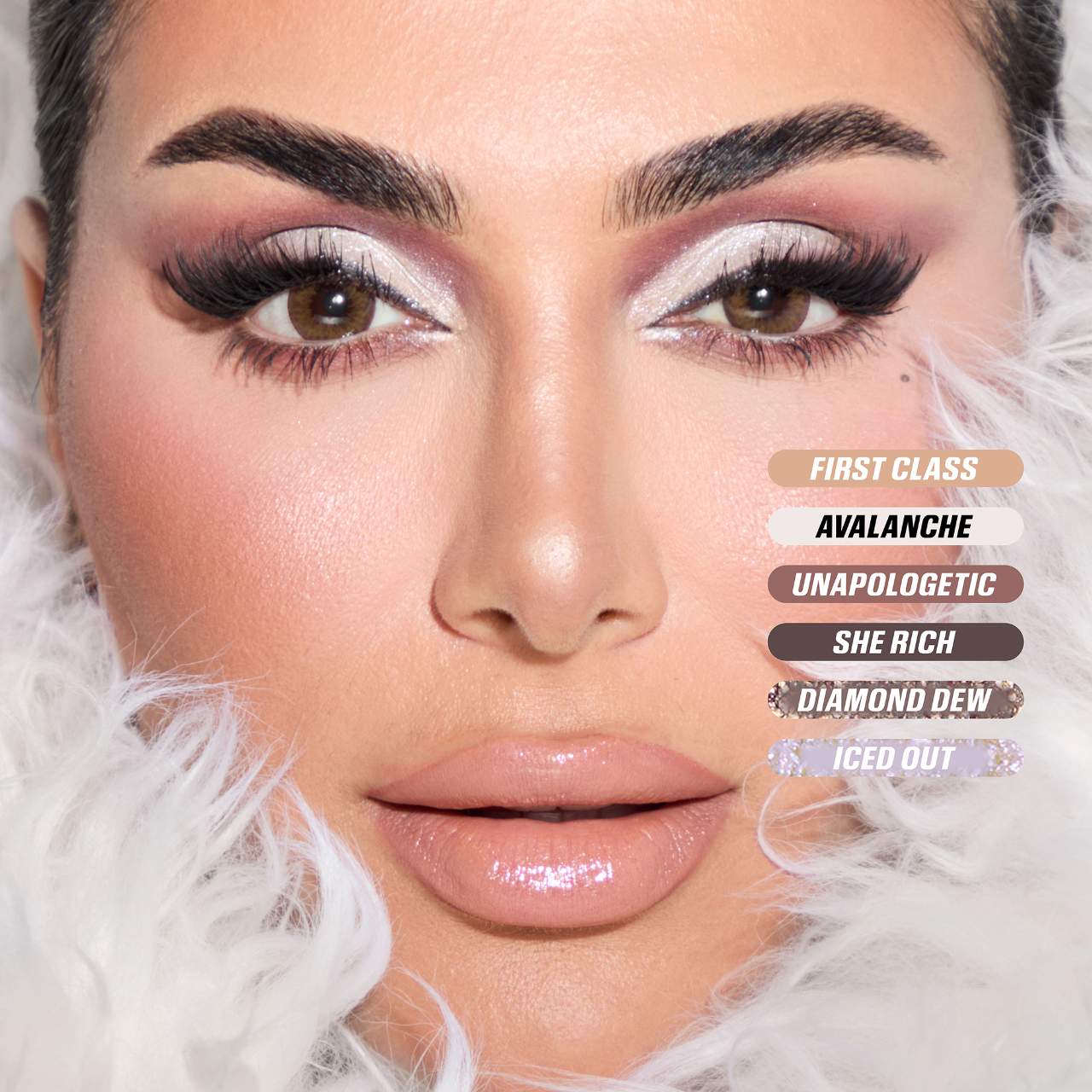 Huda Beauty Icy Nude Eyeshadow Palette eye makeup look on model