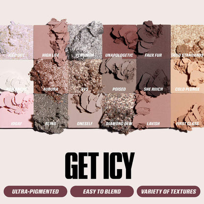 Huda Beauty Icy Nude Eyeshadow Palette shimmer and matte swatches