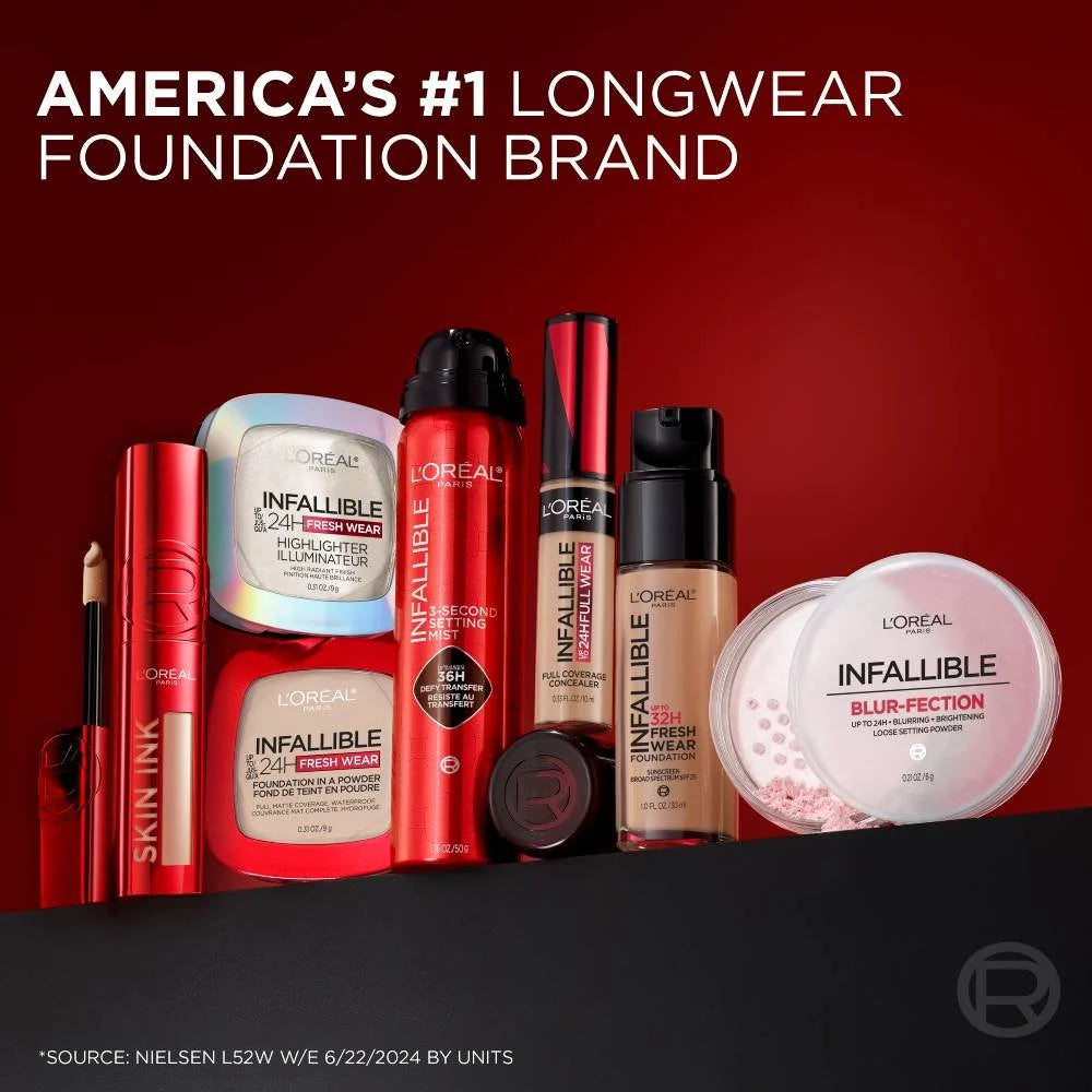 L'Oréal Paris Infallible longwear makeup collection featuring Skin Ink Foundation Concealer.