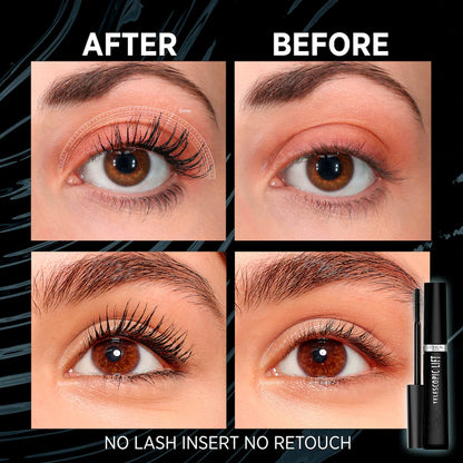 مقارنة قبل وبعد على الرموش بعد استخدام ماسكارا L'Oréal Paris Telescopic Lift لإطالة ورفع الرموش
