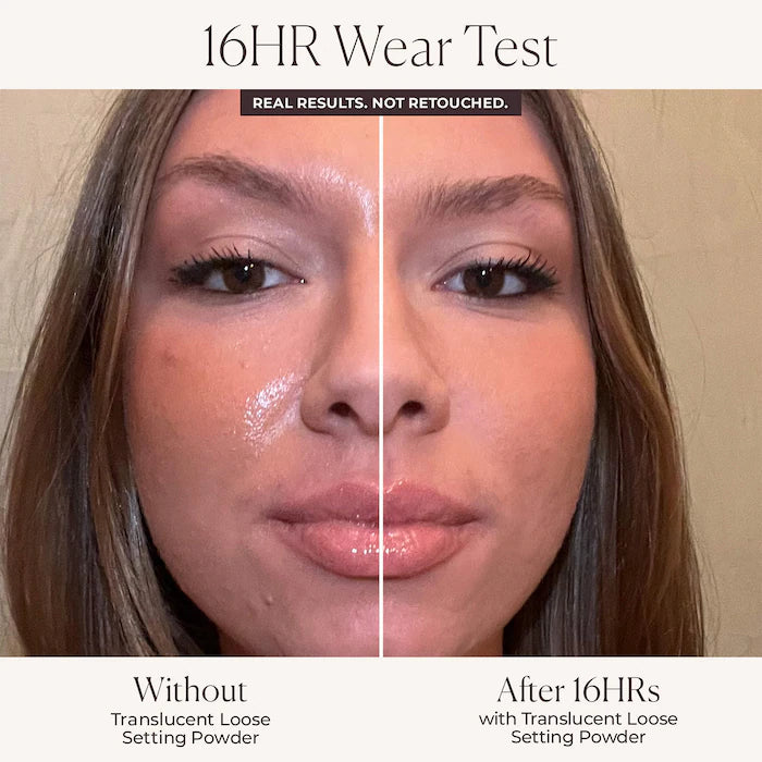 Laura Mercier Translucent Loose Setting Powder 16 hour wear test before and after