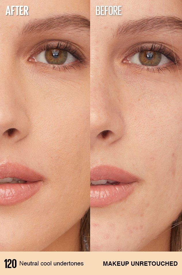 Maybelline Super Stay Lumi-Matte Foundation applied on skin before and after