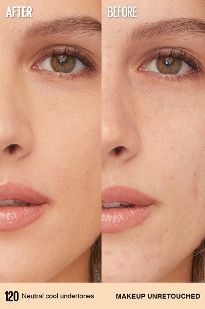 Maybelline Super Stay Lumi-Matte Foundation applied on skin before and after