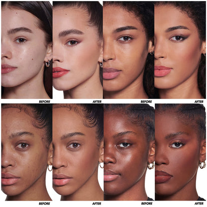 MAKE UP FOR EVER HD Skin Face Essentials Palette before and after application on different skin tones