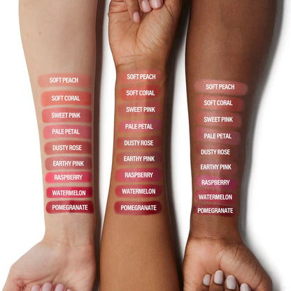 Makeup By Mario Soft Pop Blush Stick shade swatches on different skin tones