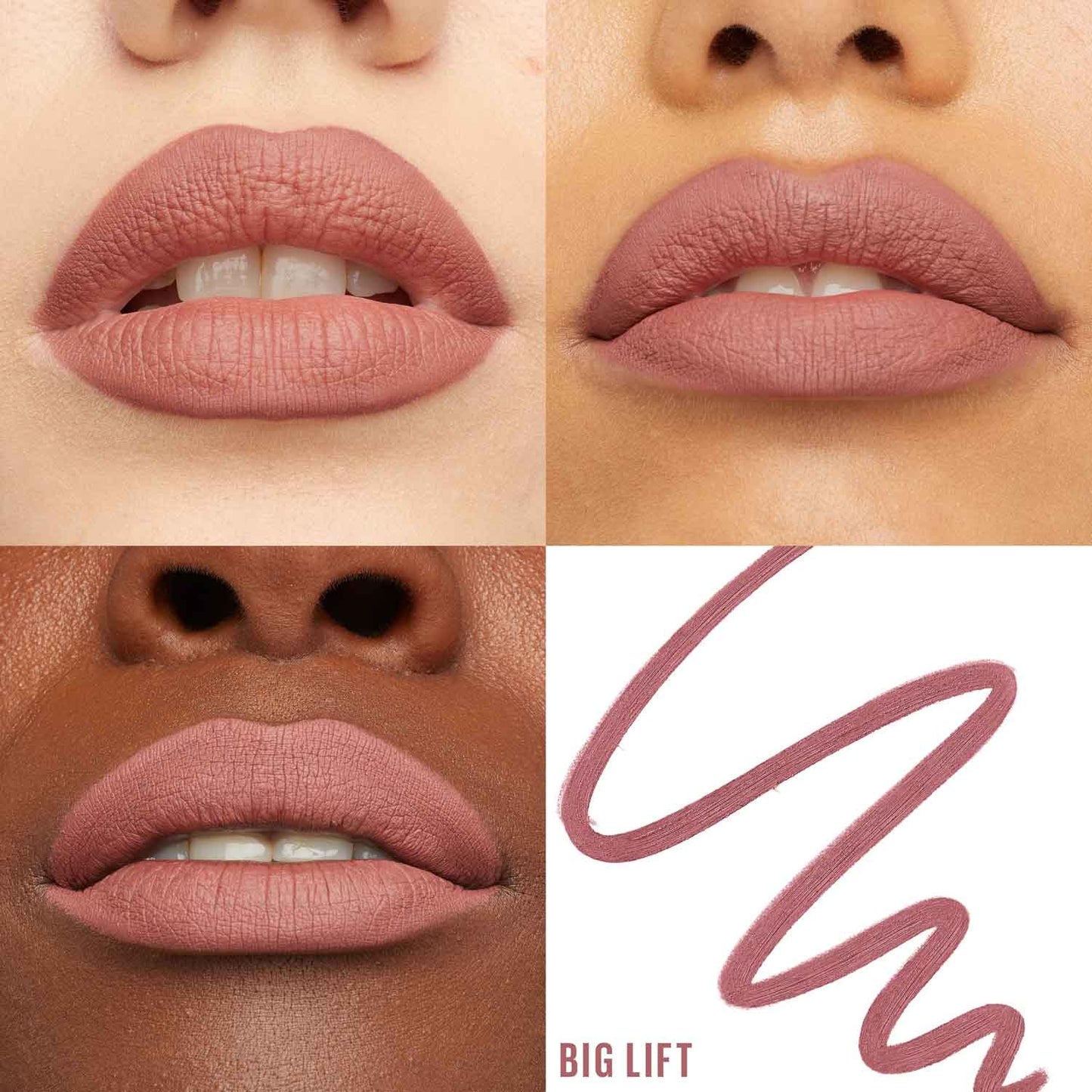 Maybelline Lifter Liner in Big Lift shown on lips across different skin tones with swatch