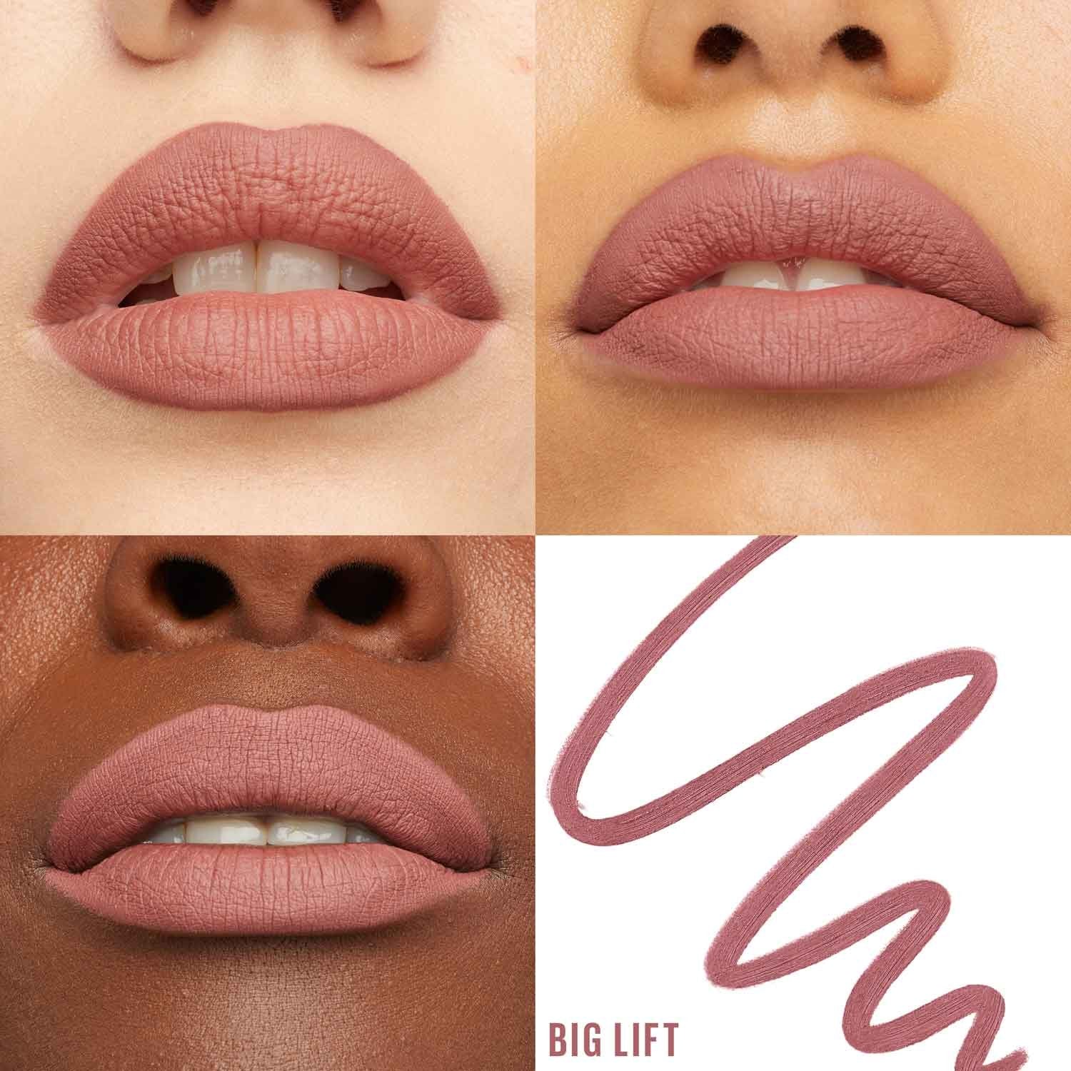 Maybelline Lifter Liner in Big Lift shown on lips across different skin tones with swatch