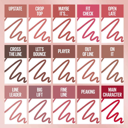 Maybelline Lifter Liner lip liner swatch shade guide showing multiple liner shades