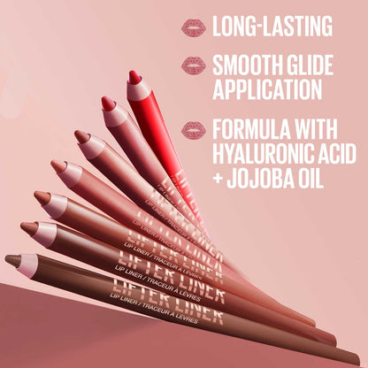 Maybelline Lifter Liner pencils with benefits including long-lasting wear, smooth glide, and formula with hyaluronic acid and jojoba oil