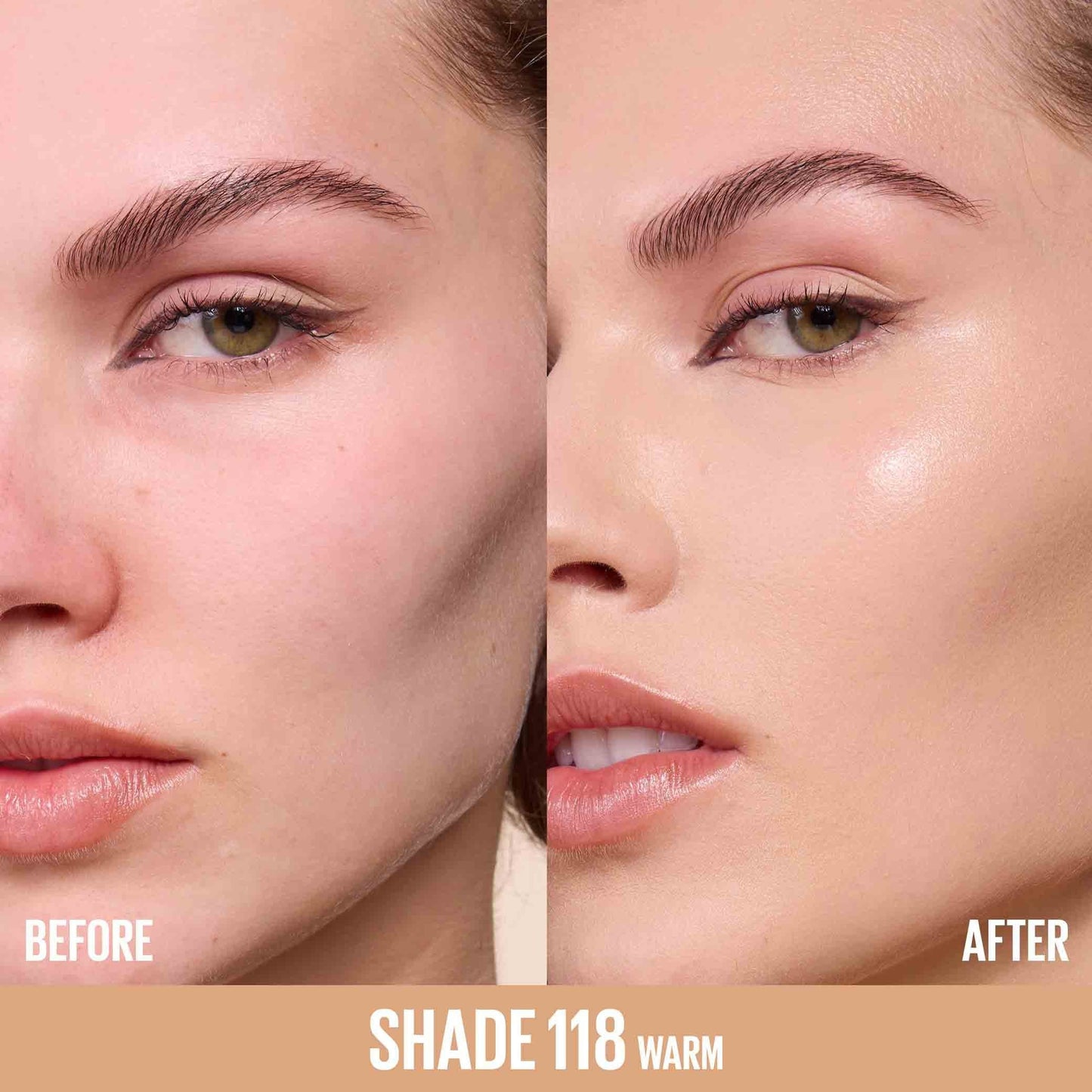 Maybelline Lifter Plump & Glow Foundation shade 118 Warm before and after results