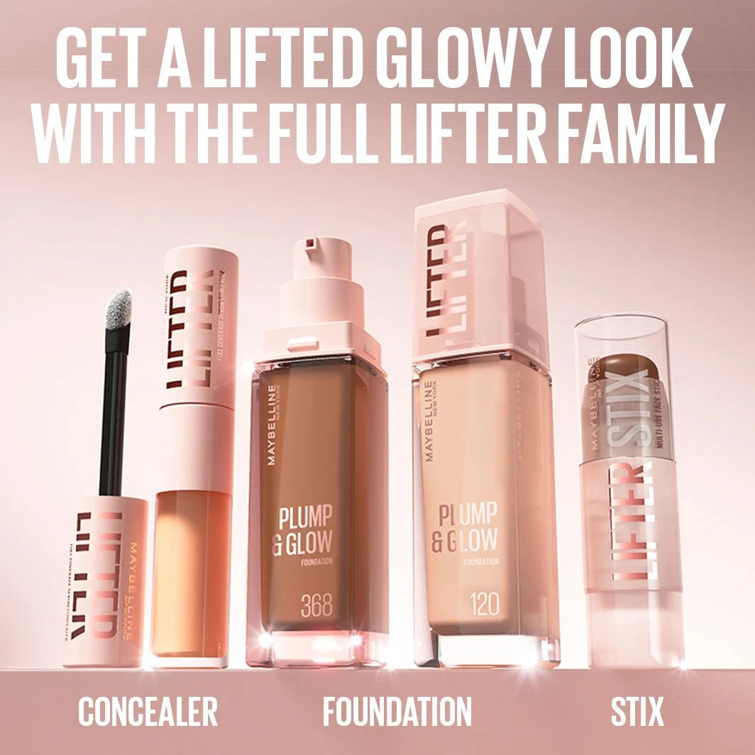 Maybelline Lifter makeup collection with foundation, concealer and multi-use face stick.