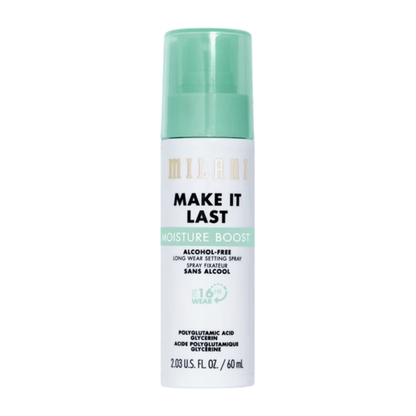 Milani Make It Last Moisture Boost Alcohol-Free Setting Spray 60ml product bottle.