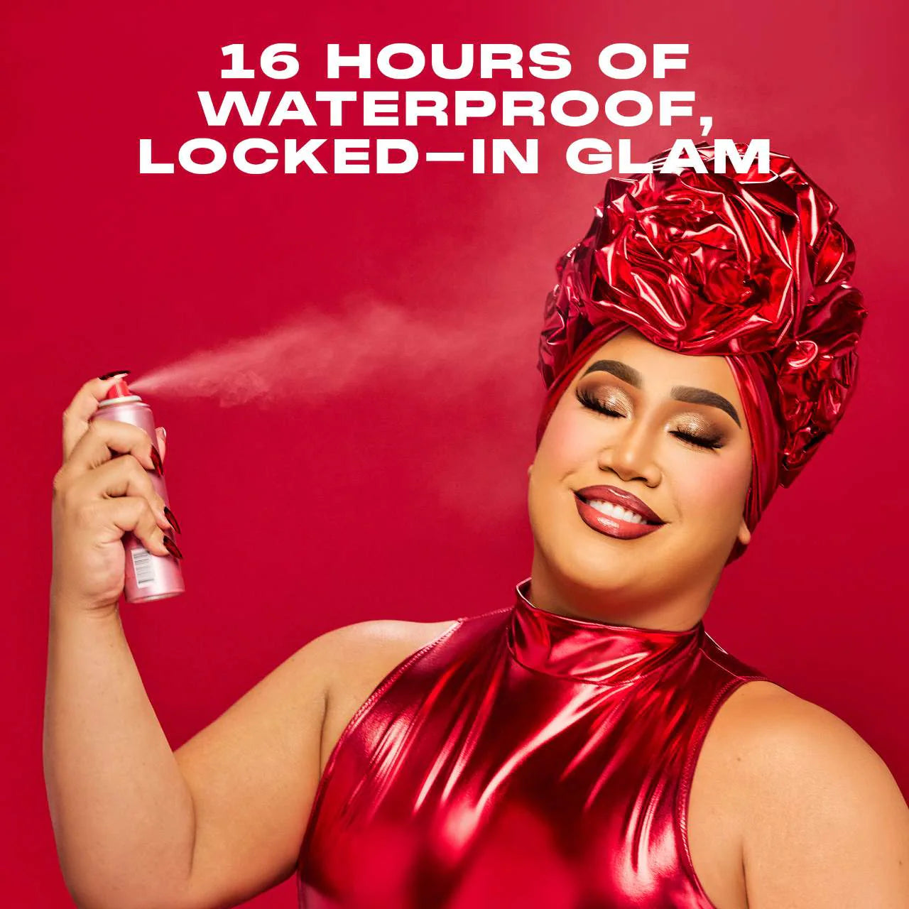 Model applying ONE SIZE On Til Dawn Mattifying Waterproof Setting Spray for long lasting makeup