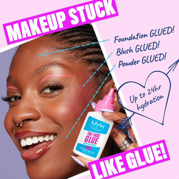 Model using NYX The Face Glue primer for long-lasting and hydrated makeup