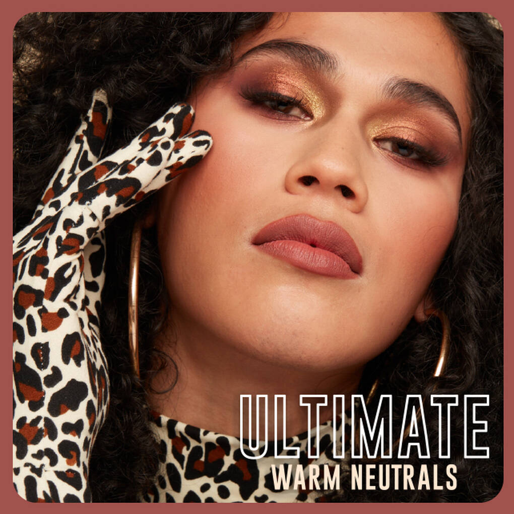 Model wearing NYX Ultimate Warm Neutrals eyeshadow makeup look