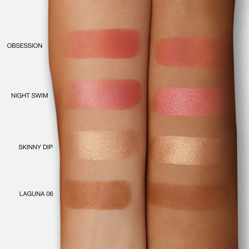 NARS Hot Escape Cheek Palette arm swatches on two skin tones