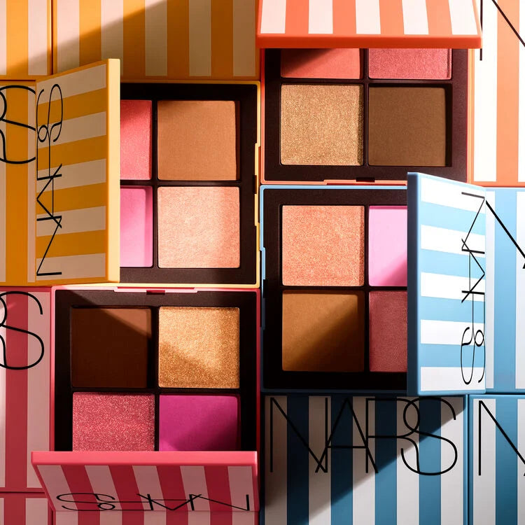 NARS cheek palettes shown open with striped summer packaging