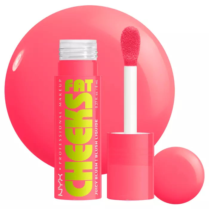 NYX Professional Makeup Juicy Blush in pink with applicator on a white background