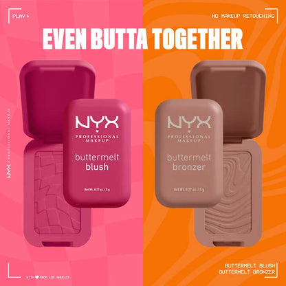 NYX Buttermelt Blush and Buttermelt Bronzer on colorful background